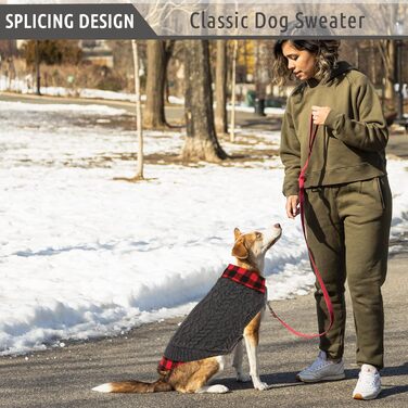 Теплий собачий светр CITÉTOILE з візерунком у клітинку, високим коміром та отворами для повідка – зимовий одяг для собак маленьких, середніх та великих порід, а також для котів, сірий, розмір M