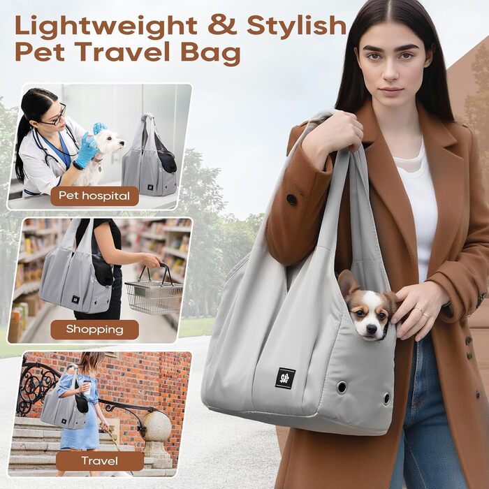 Сумка-переноска для собак, котів та цуценят – м'які боки, подорожі, 6.8 кг, сіра