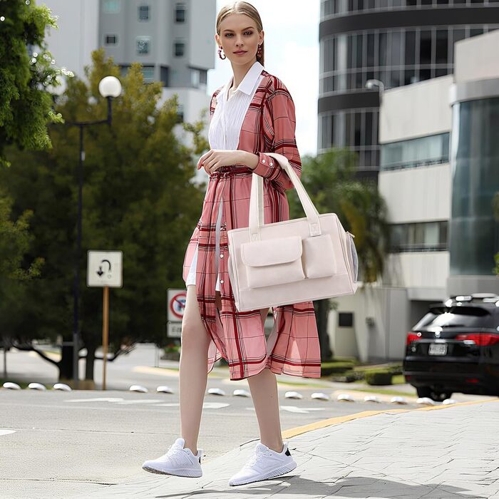 Сучасна переноска для тварин з екошкіри, біла, з кишенями, для котів та собак, схвалена авіаперевізниками