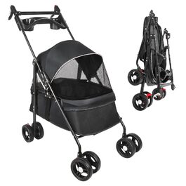 Візок для собак XANNI, складний, для маленьких собак та котів до 15 кг, з тримачами для напоїв та великим кошиком (чорний)