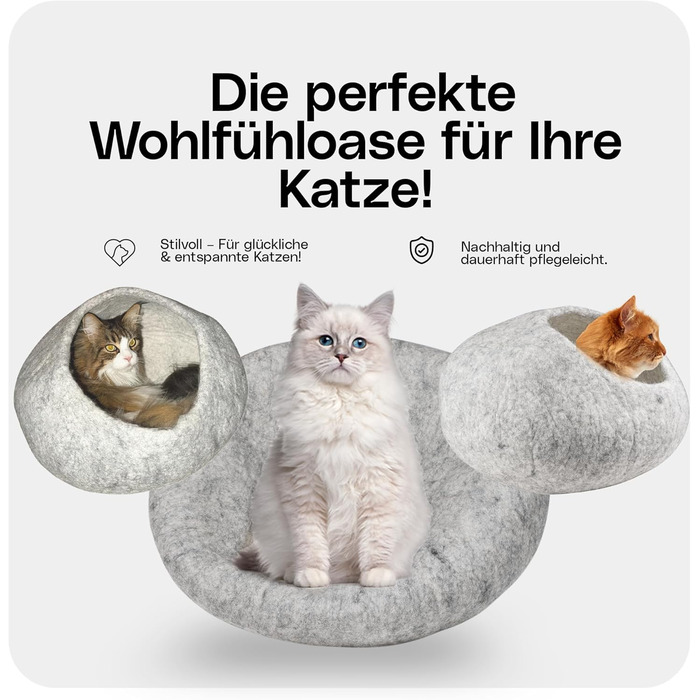 Преміум котяча лежанка Fellefant з вовни, ручна робота – м'який фетровий будиночок для котів, 100% натуральна вовна