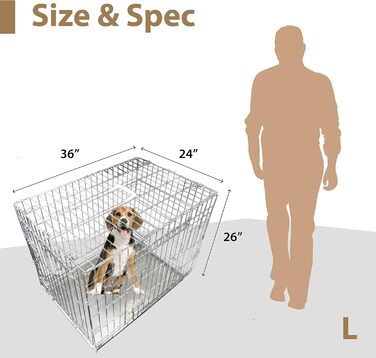 Клітка для собак Ellie-Bo, переноска для цуценят, велика, 91 см, сріблястого кольору, складана, з 2 дверцятами, з металевою мискою, що не гризеться, розмір 91 x 61 x 66 см