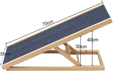 Рампа для собак DayPlus – пандус для авто, ліжка, дивану. З антиковзким покриттям, для великих собак до 150 кг, дерев'яна, складана (70x35cm)