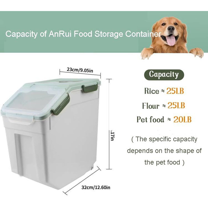 Контейнер для корму для собак та котів AnRui, 15 кг, 2 шт., зелений, великий, з міркою