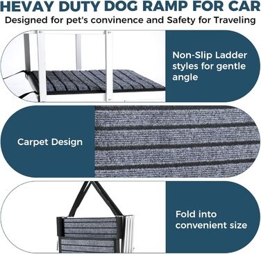Східці для собак великих порід, широкі, 4 сходинки, складана пандус для собак (сіро-чорний, широкі, з килимом, 2)