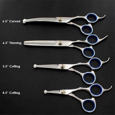 Ножиці для стрижки шерсті QUNINE, 16.5 см, професійний набір для грумінгу домашніх тварин, заострена насадка, безпечні ножиці для собак, стрижка, розрідження, вигнуті, з гребінцем, у чохлі, перукарські ножиці