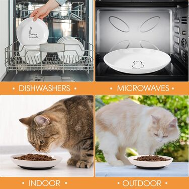 Набір мисок для котів FoiiLiio 6 шт. з кераміки (15x3.0 см) з неслизьким силіконовим дном. Миски для котячого корму, годівниці для котів та собак. Білий колір.