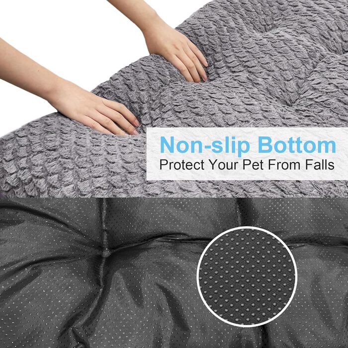 Ортопедична подушка для собак Asapnd, 102x69 см, сірий колір, з антиковзким дном, м'яка та зручна, для великих собак, миється, з малюнком луски риби