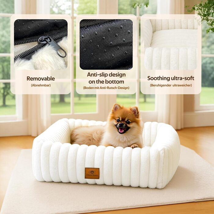 М'яке собаче ліжко для середніх порід, прямокутне, знімне, неслизьке, комфортне, коричневе, розмір M (63x53x18 см)