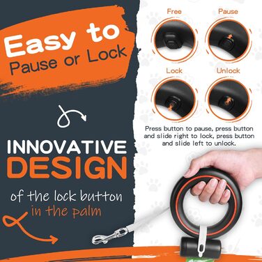 Рулетка для собак Moestar 3м, висувна, з контейнером для відходів, для малих та середніх порід (чорний/зелений, чорний/помаранчевий)