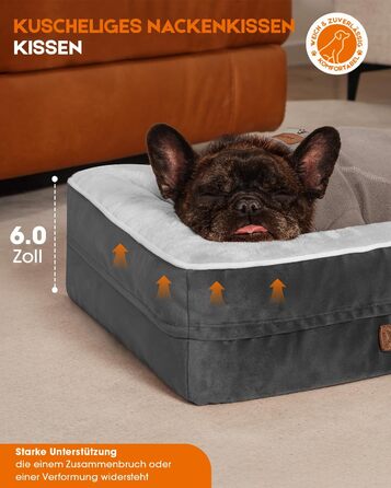 Ортопедичне ліжко для собак великих порід, кошик для собак, що можна прати, з яєцеподібною піною, водовідштовхуване диван для собак з неслизьким дном та чотиристоронньою подушкою (61x46x15 см, сірий)