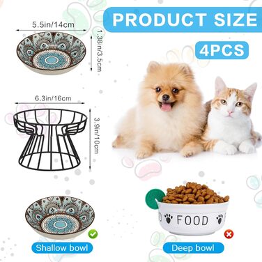 Набір мисок для котів Mifoci (8 шт.) з підняттям: керамічні миски для корму з 4 антиковзними підставками, 14 см, дизайн Мандала