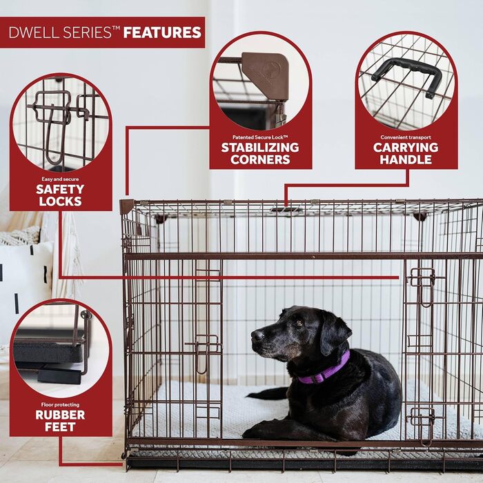 Клітка для собак Lucky Dog Slyder Whisper Glide з розсувними дверима, бічною дверцятю, знімним піддоном, гумовими ніжками та ручкою для перенесення, посилені кути