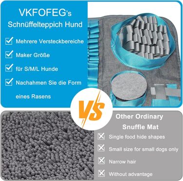 Килимок для пошуку іграшок для собак, 66x42 см [10 VERSTECKE], інтерактивна іграшка-головоломка, міцний, для тренування, підходить для собак будь-якого розміру (Блакитний)