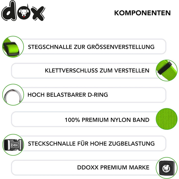 DDOXX нейлоновий шлейка для собак, регульований, зелений, розмір XXS, для цуценят і дорослих