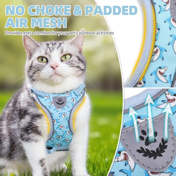 Іграшка для котів PUPTECK з дзвоником та шнурком, світловідбиваюча, регульована, м'яка, дихаюча, з кількома функціями для дрібних тварин (блакитний акул)