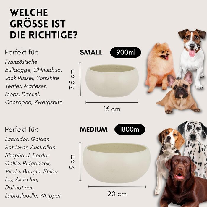 Керамічна миска для собак Hej.mo | 16 см, 0.9 л | Міцна, миється в посудомийній машині, стійка до подряпин та укусів | Для собак середніх порід (Крем)