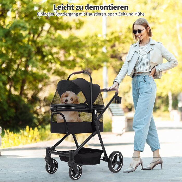 Візок для собак Zstar Hundewagen - чорний, для 2 маленьких тварин (до 15 кг), знімні сумки