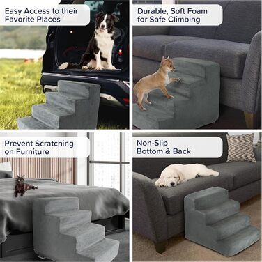 Сходинки для собак Petmaker: 4 сходинки для високих ліжок та диванів, з неслизьким дном, щільним шаром піни та знімним чохлом, для котів та собак (Сірий)