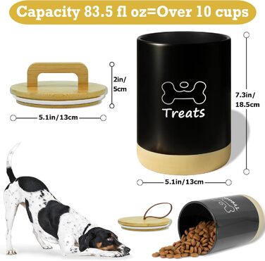 Керамiчна ваза для ласощiв для собак, 7.7'x5', бiла, з кришкою