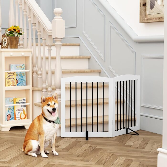 Гілка для собак HOLTICO: захисний бар'єр без свердління, металевий, дерев'яний, для дому, складна, білий, 3 панелі