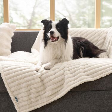 Водонепроникний коврик для собак BEDSURE - 127 x 152 см, миючий, для великих собак, м'який та пухнастий, захисний коврик на собаче ліжко, ковдра для собак, кремовий XL (127x152 см)