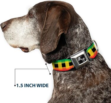 Нашийник Buckle-Down Buffalo Plaid Rasta для собак, кістка, середній, 27,9–43,2 см