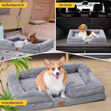 Ортопедичне ліжко для собак середніх та великих порід, 109x84x21 см, з високощільним шаром, знімний водонепроникний чохол, зручне, неслизьке (Світло-сірий, L)