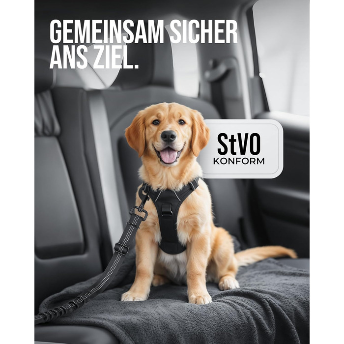 Автогурт для собак 'Argo' – регульований безпечний ремінь з амортизацією та ISOFIX, підходить для всіх порід (Чорний, S, 35-45 см)