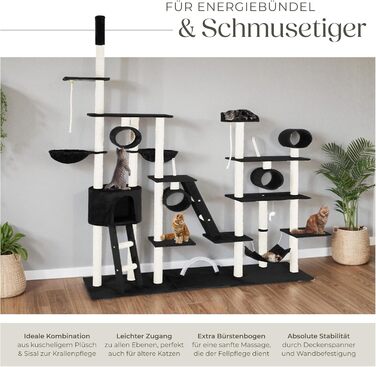 Драбина-кіготь Tectake Snooky | Ігровий центр для котів з багатоярусною драбиною та оглядовими платформами (сірий, чорний)