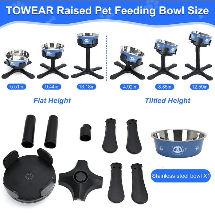 Підвищений годівниця для собак на підставці з нержавіючої сталі, 3 регульовані висоти, годівниця з ABS-пластику для маленьких/середніх/великих собак, неслизька (чорний-L) Для середніх та великих собак