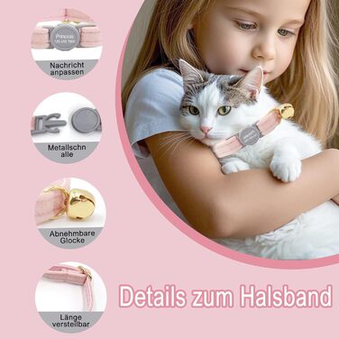 Персоналізоване ошатне нашийник для кота з безпечною застібкою та дзвіночком, нашийник з іменним жетоном та номером телефону, регульований, з велюру, для кошенят
