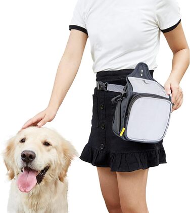 PETCUTE Сумка для тренування собак, міцна сумка для ласощів, сумка для перекусів для собак зі змінним плечовим ременем, поясний ремінь і кліпса (темно-сірий + сірий)