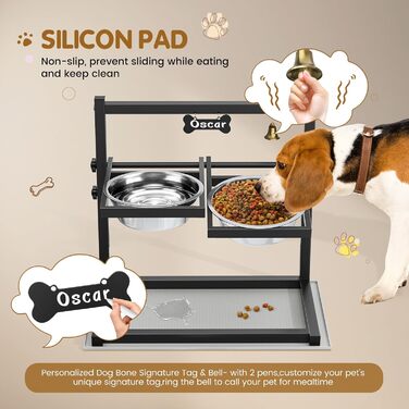 Підвищена годівниця для собак Sunowl, регульована по висоті та куту нахилу, 0-90°, 2 миски з нержавіючої сталі, повільне годування, не проливається, з килимком