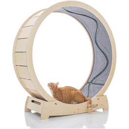 Бігова доріжка для котів STAR CATWHEEL XL, березова, екологічна, котяче колесо для бігу, обертання, дряпання та лазіння, з рухомою іграшкою-рибкою, широка поверхня, 119,4 см
