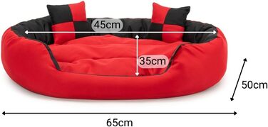 Кілимок-ліжко для собак Lionto 4-в-1 з двостороннім подушкою, 65x50 см, з міцного оксфорду, водовідштовхувальний, для котів та собак всіх розмірів, з глибоким входом, з декоративною подушкою, червоний/чорний