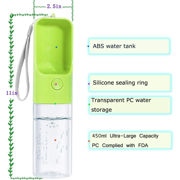 Фляга для собак MICHETT True Love Sofunii, 425 мл, зелена: витривала, BPA-free, для прогулянок