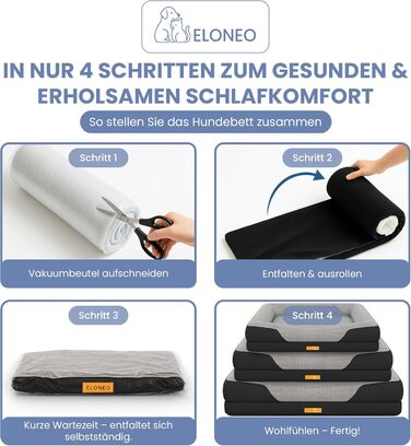 Ортопедичне ліжко для собак ELONEO, великі породи - 122x89x20 см, корзина для собак з піною з пам'яті, вологостійкий та пральний килимок для собак, подушка для собак, матрац для собак з м'якою оббивкою (76 x 51 x 17 см, Чорний)