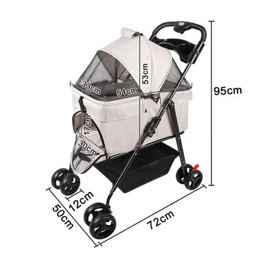 Візок для собак середніх порід, 25 кг, 4-колісний візок для собак та котів, складаний, для подорожей, сірий (50 x 65 x 99 см)