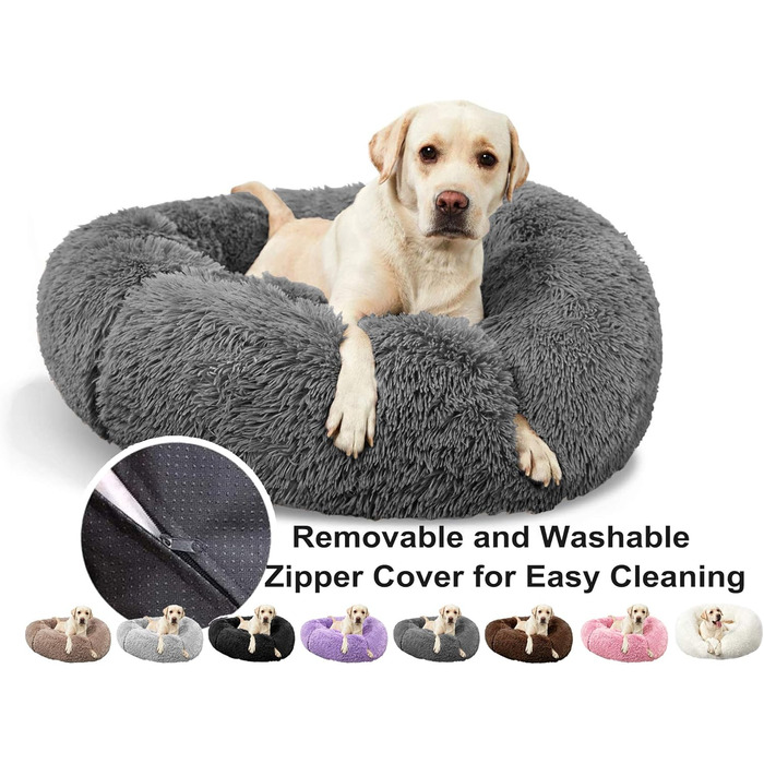 Кругле ліжко для собак та котів, Deluxe, сірий колір, Ø 60 см, зручне та миється