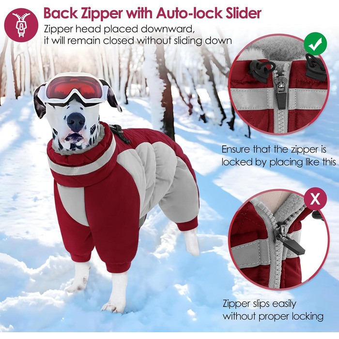 Зимовий комбінезон для собак AOFITEE - теплий водонепроникний зимовий одяг для великих собак з ніжками, підходить для Французького бульдога, колір: бордовий