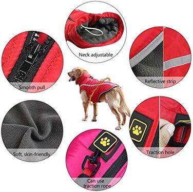Водонепроникний зимовий дощовик для собак Idepet, тепла куртка, вітрозахисний одяг для собак, куртка для собак з отвором для шлейки, червоний XL-6XL, 3XL червоний