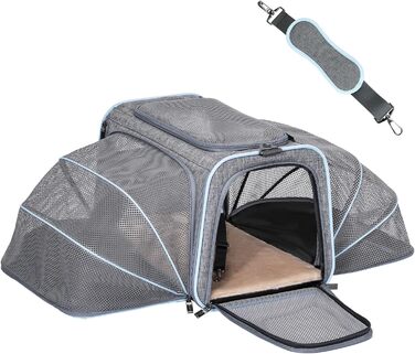 Транспортна сумка для кота та собаки Petsfit, розширювана переноска з плечовим ременем, сумка-переноска для собак та котів, авіапереноска, оксфордська тканина, M, Зелений/Одностороння зелена (Сірий, M/Двосторонній)