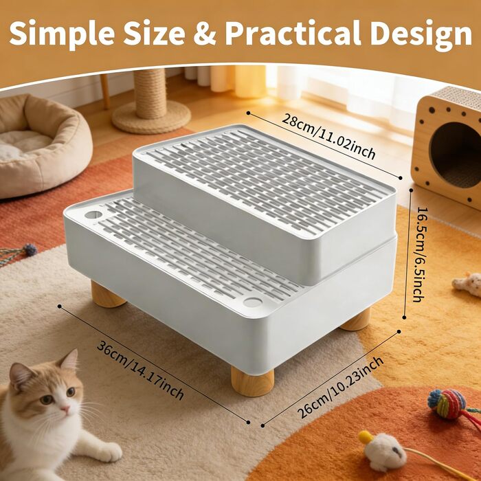 Сходи для котів Katzenklo Treppe Doppelstufig з фільтром для лотка: Рампа для кошенят та літніх котів, нековзка, легко миється