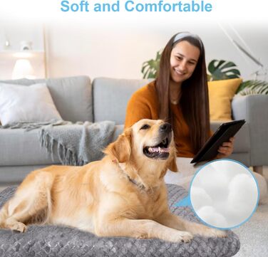 Ортопедична подушка для собак Asapnd, 102x69 см, сірий колір, з антиковзким дном, м'яка та зручна, для великих собак, миється, з малюнком луски риби