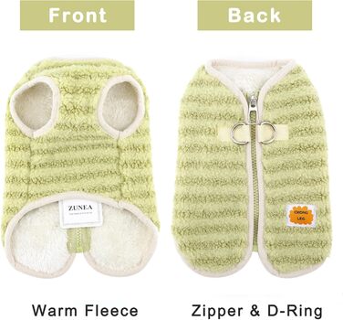 Теплий флісовий пуловер для собак Zunea, зимовий одяг для цуценят, куртка з D-поточкою, для чихуахуа, йоркширського тер'єра, XS/S, зелений