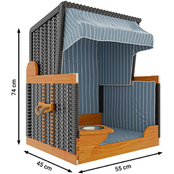 Клітка-лежанка для собак Outgarden з дерева, з водою/мискою та захисним чохлом | Чорна з блакитно-білим | Для маленьких собак