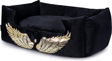 NELKE Розкішне ліжко для собак Glamour-стиль. Чорне ліжко-софа з золотими крилами для маленьких та середніх собак. Знімний, washable (можливість прання)