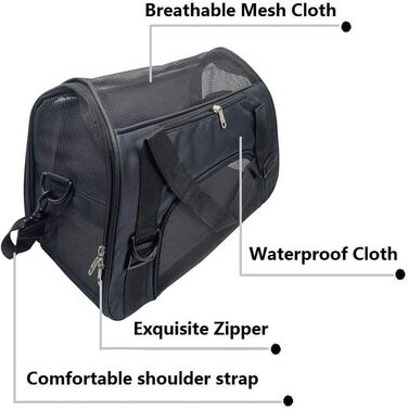 Травельна переноска для тварин Tiyolat, сумка-мішок, дозволена авіакомпаніями, для малих собак, котів та цуценят, домашнє використання (M, Чорний), розмір 46 x 23 x 30 см