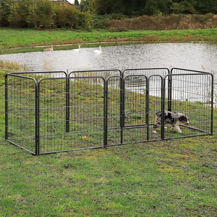 Клітка для цуценят та дрібних тварин Lionto, 80x80 см, розширювана, для дому та саду, з дверцятами та засувом, 8 елементів